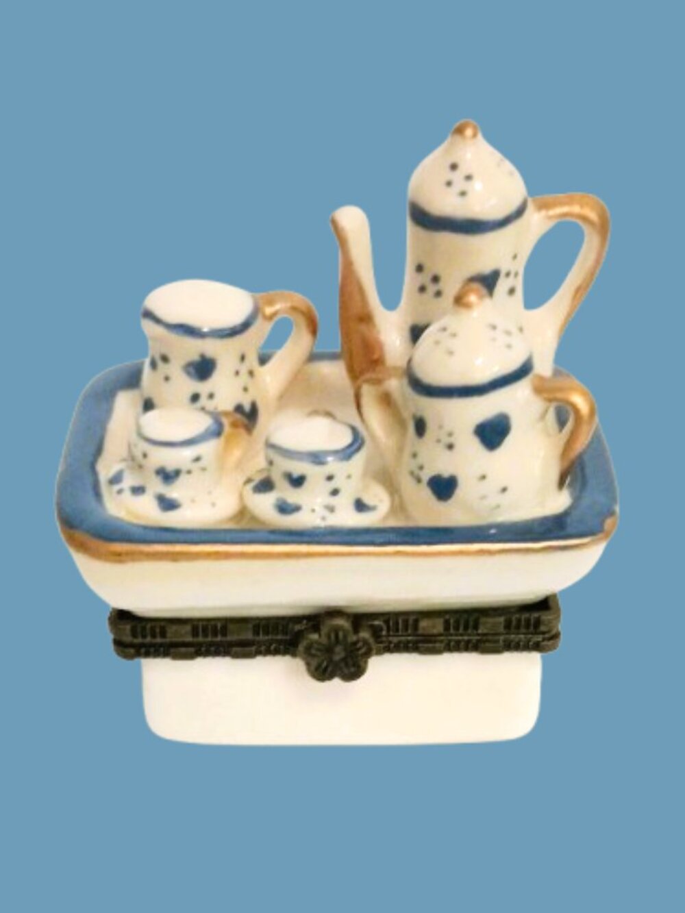 M&L Tea Party Hinged Trinket Box  Vintage Wedgewood Blue Porcelain
